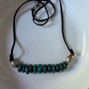 Beautiful Chrysocola Quartz necklace on leather rope